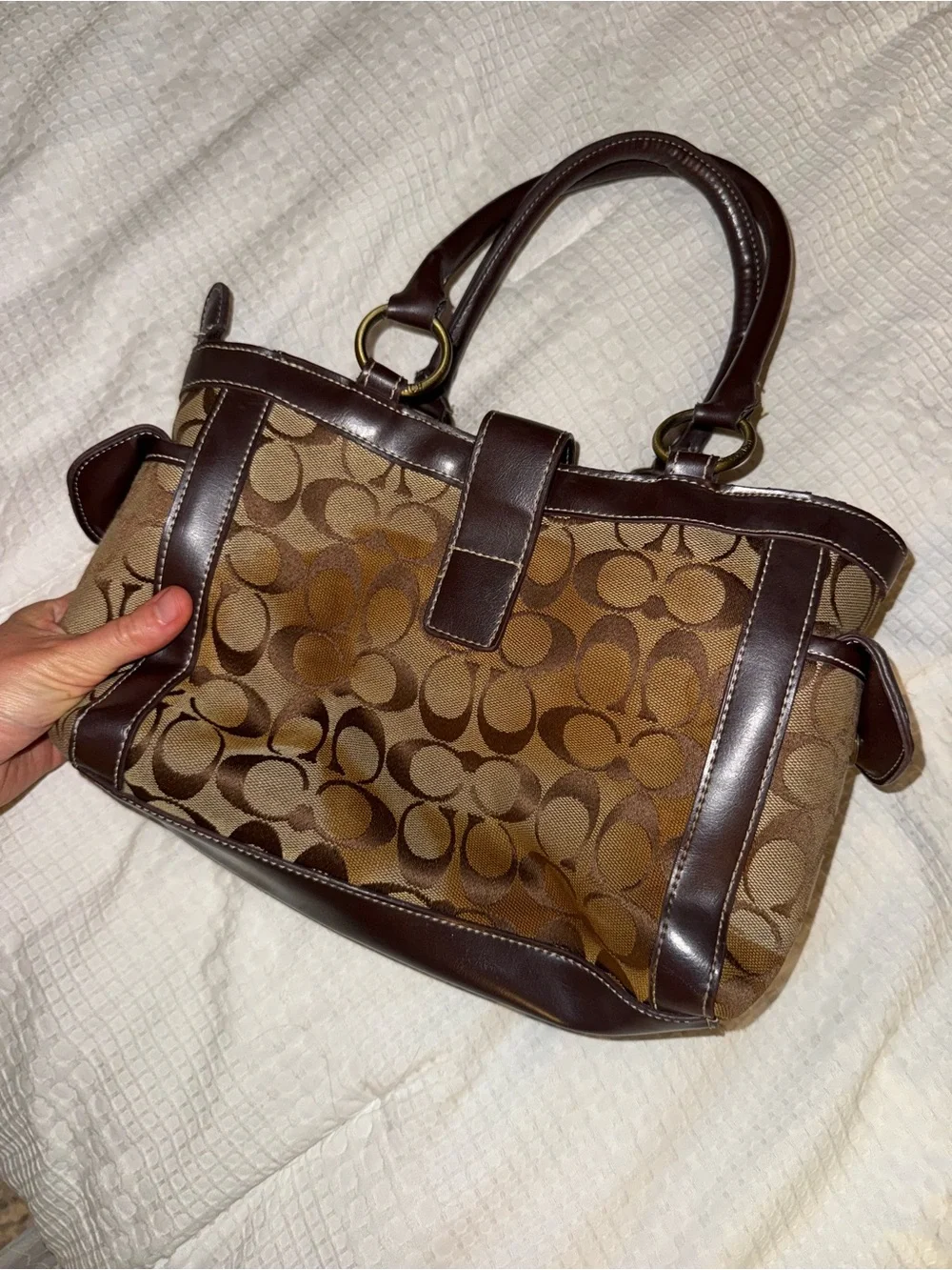 Coach Brown Signature Canvas Tote with Leather Trim